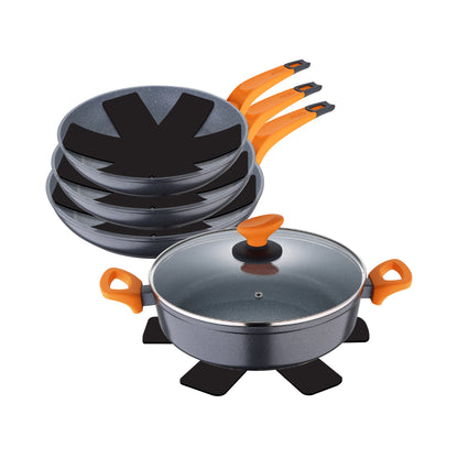 Batería de cocina negra y naranja con protectores – Lava