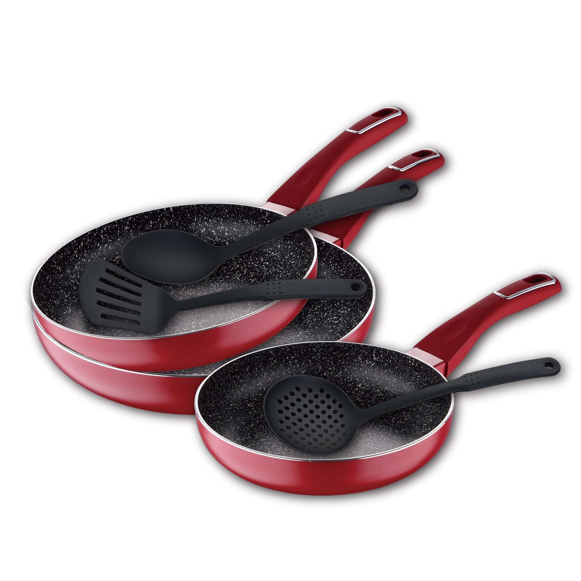 Set 3 sartenes rojas con utensilios de cocina - Land