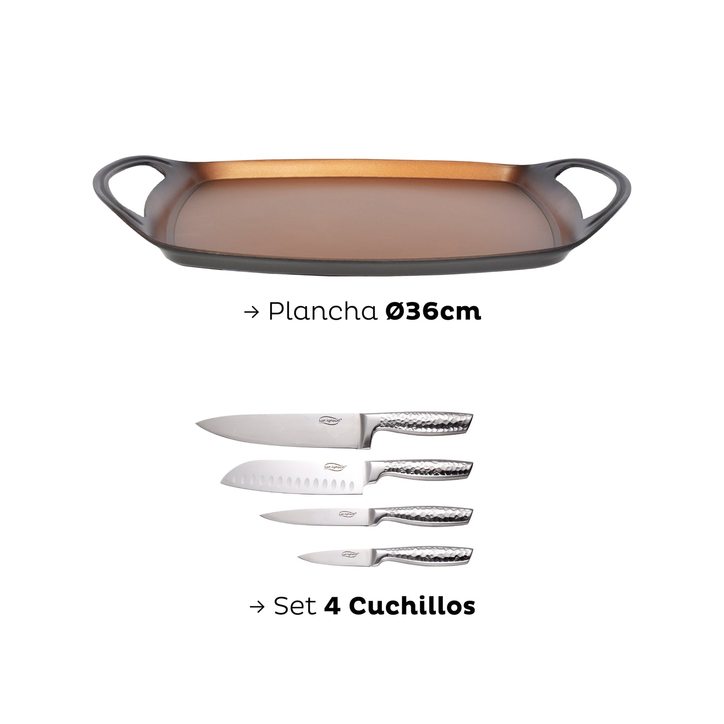Set plancha 36cm y cuchillos de cocina – Origen